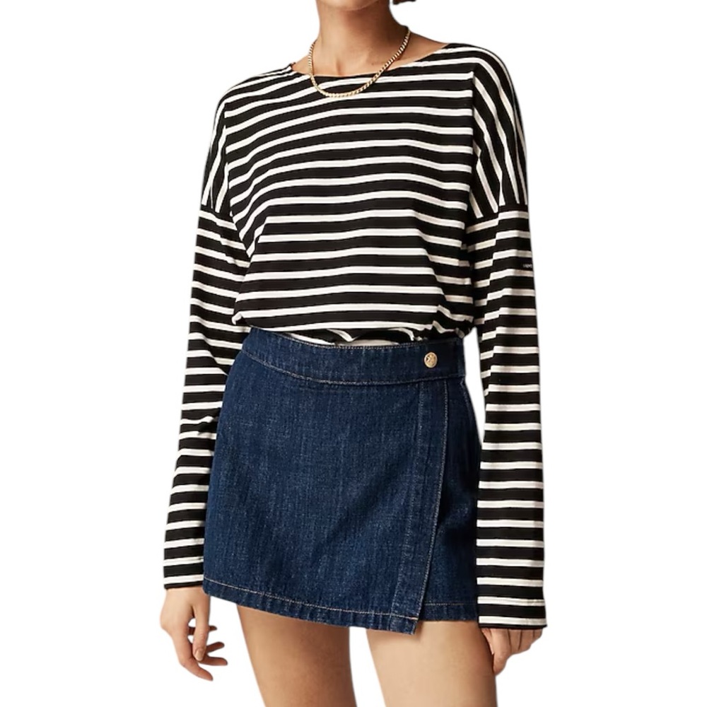 Saint James® X J.Crew Structured T-shirt in Tilly Stripe Black Natural - Picture 2 of 9